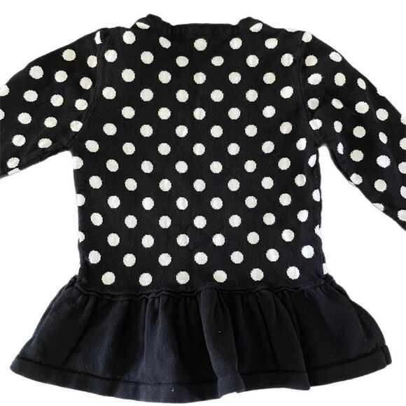 ❣️5/$50 Cherokee Girls 4T Black Polka Dot Sweater with ruffle hem & pink flower - Picture 2 of 3
